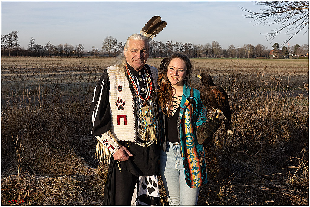 Cheyenne-Halbblut Hunting Wolf in der Falknerei Pierre Schmidt; Gymnich, 09.02.2023